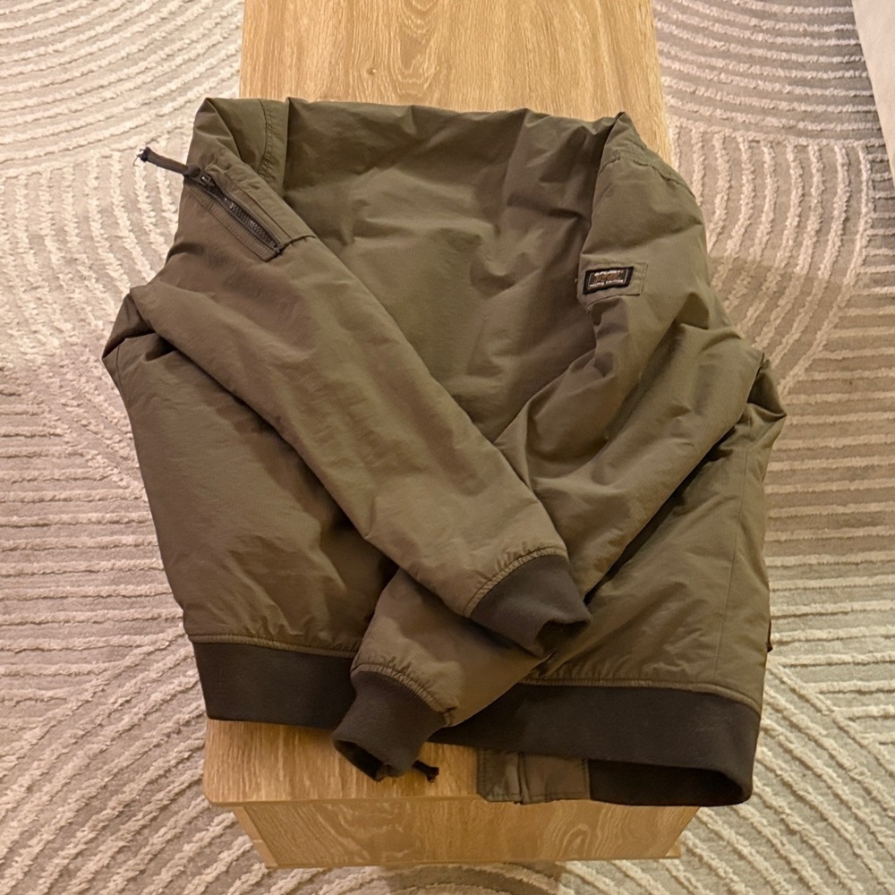 Superdry Olive Green Bomber Jacket with Orange Lining - Picture 4 of 4